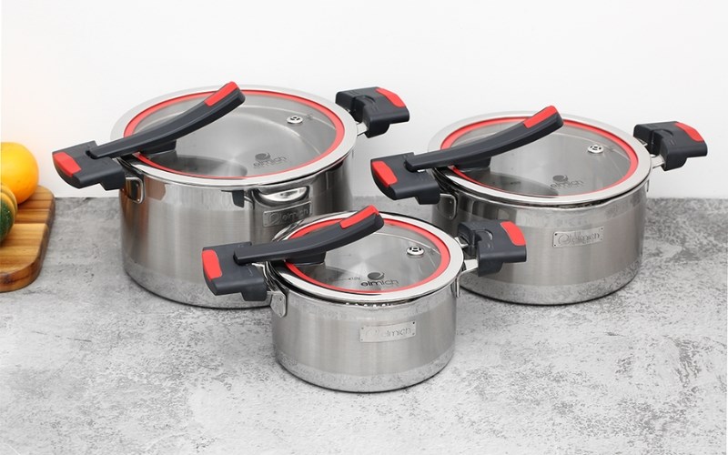 Bộ 3 nồi inox 3 đáy nắp kính Elmich Milano EL-8090