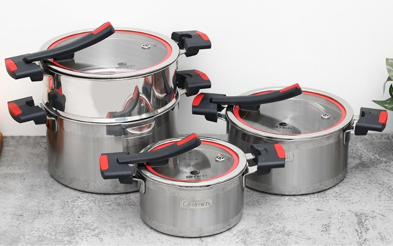 Bộ nồi inox 3 đáy nắp kính Elmich Milano EL-8091