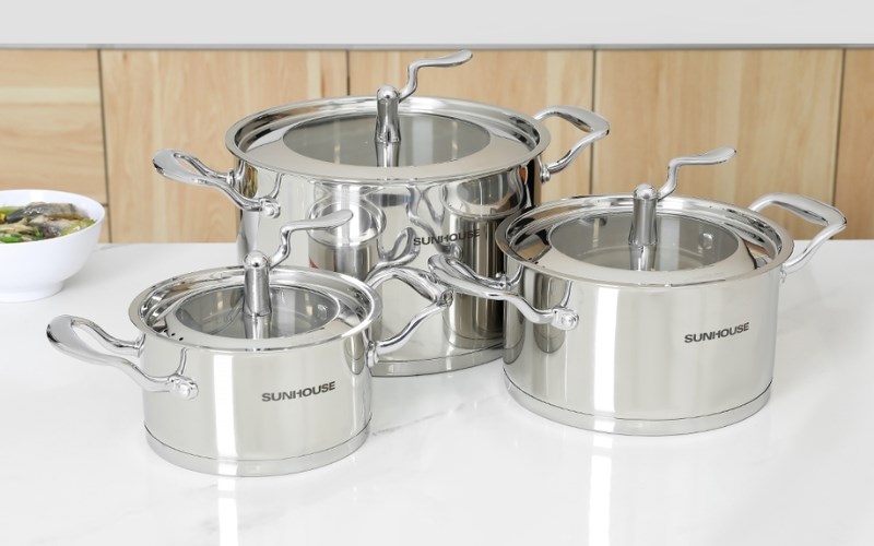 Bộ 3 nồi inox 5 đáy nắp kính Sunhouse SHG2503MSA