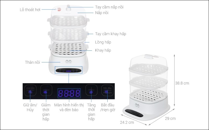 Nồi hấp đa năng AVA H280 12 l&iacute;t