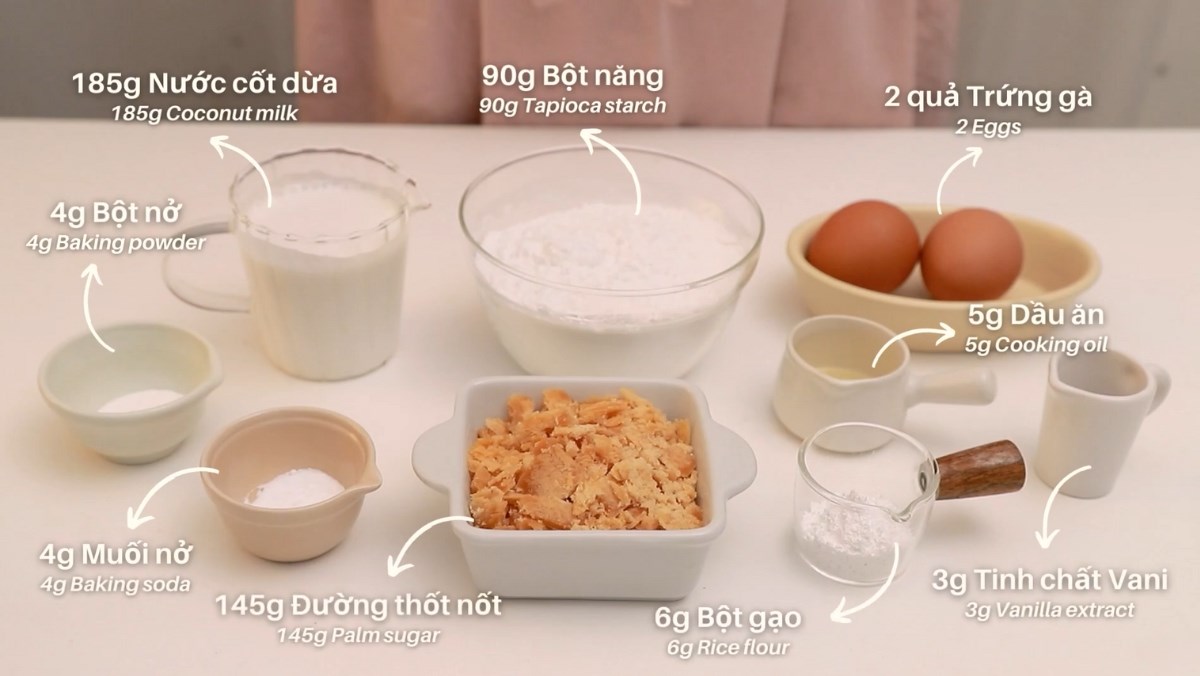 Nguyên liệu món ăn bánh bò thốt nốt nướng bằng nồi chiên không dầu