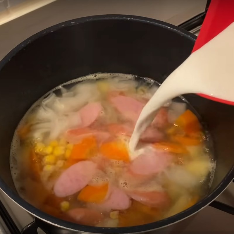 Bước 2 Nấu súp miso sữa tươi Súp miso sữa tươi