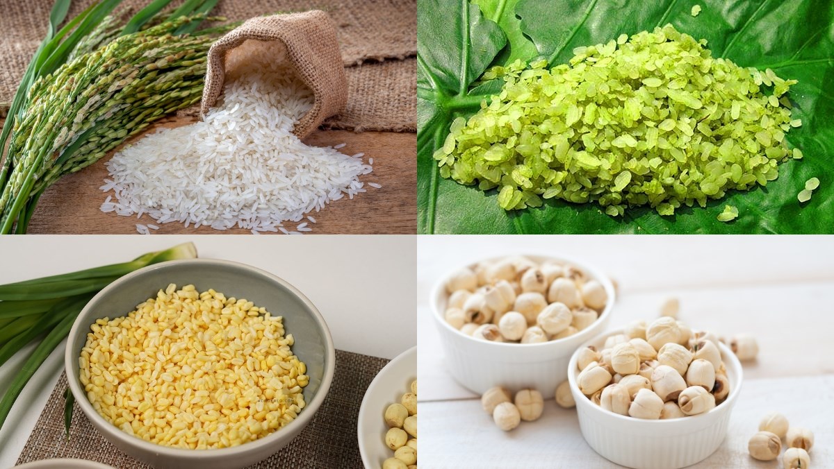 Ingredients for the dry green sticky rice recipe using a rice cooker