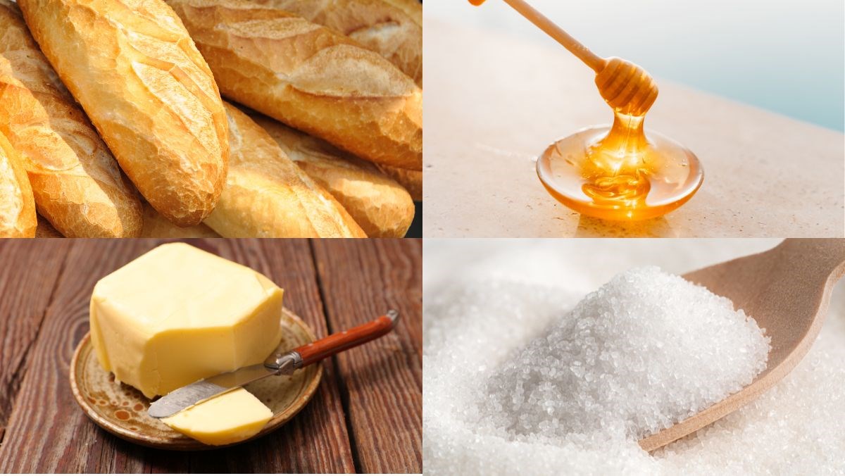 Nguyên liệu món ăn cách làm bánh mì bơ mật ong đơn giản nhanh gọn bằng nồi chiên không dầu