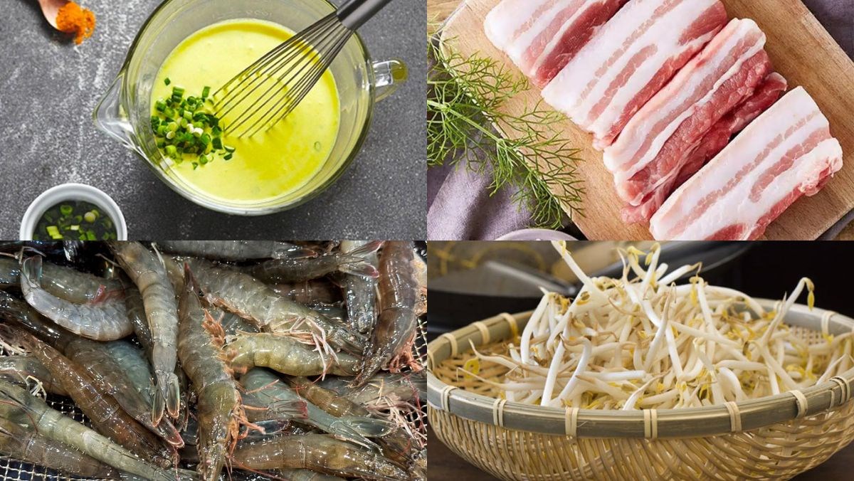 Nguyên liệu món ăn cách làm bánh xèo miền nam bằng chảo chống dính ngon giòn đúng điệu