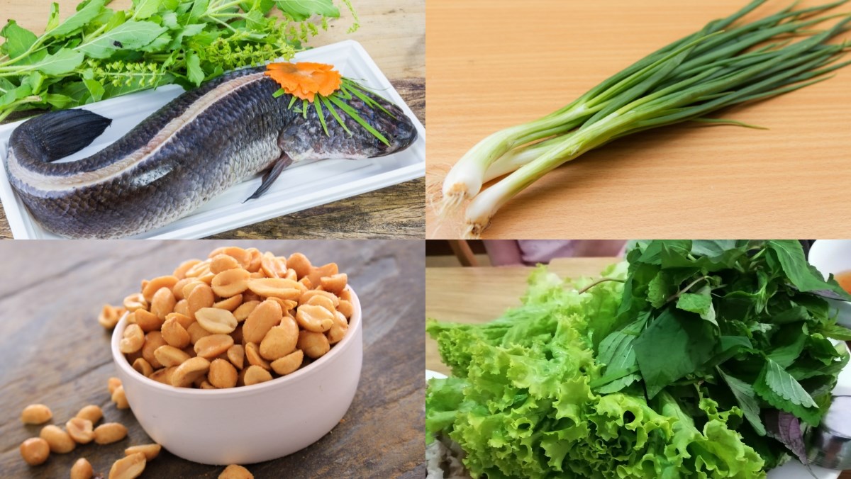 Nguyên liệu làm cá lóc nướng mỡ hành bằng nồi chiên không dầu