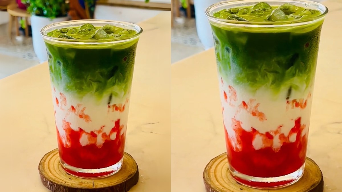 Matcha dâu tây với mứt dâu tây