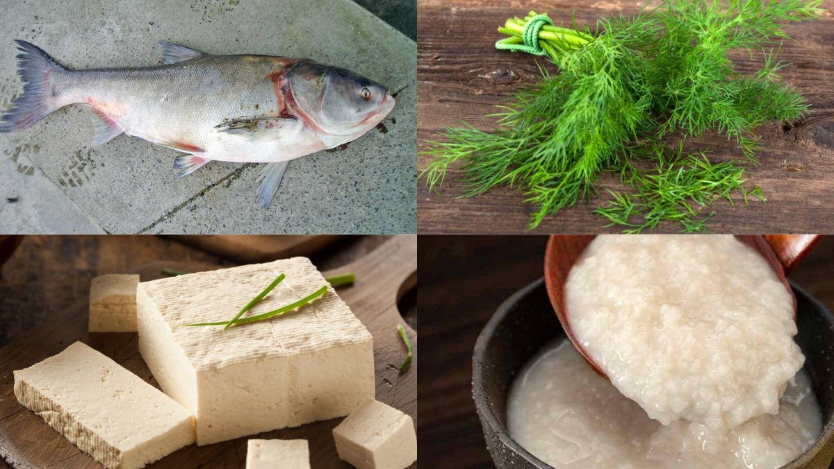 Tổng hợp các nguyên liệu tươi ngon để chuẩn bị món cá mè nấu mẻ