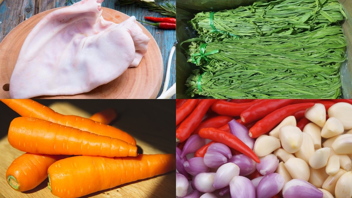 Nguyên liệu món ăn cách làm tai heo ngâm rau tiến vua