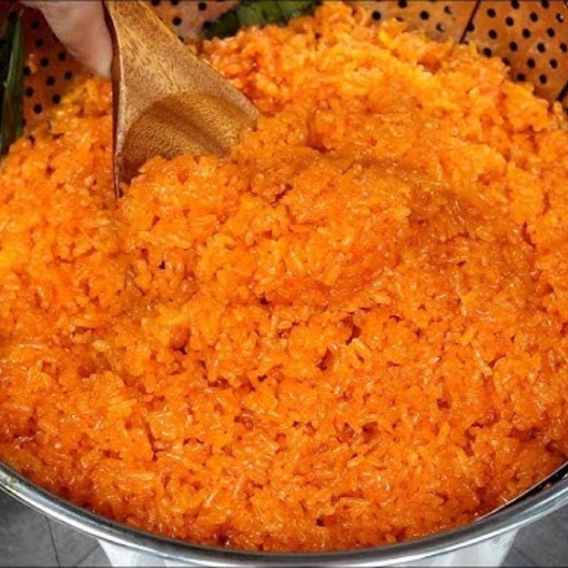 Bước 4 Hấp gạo nếp Bánh chưng gấc