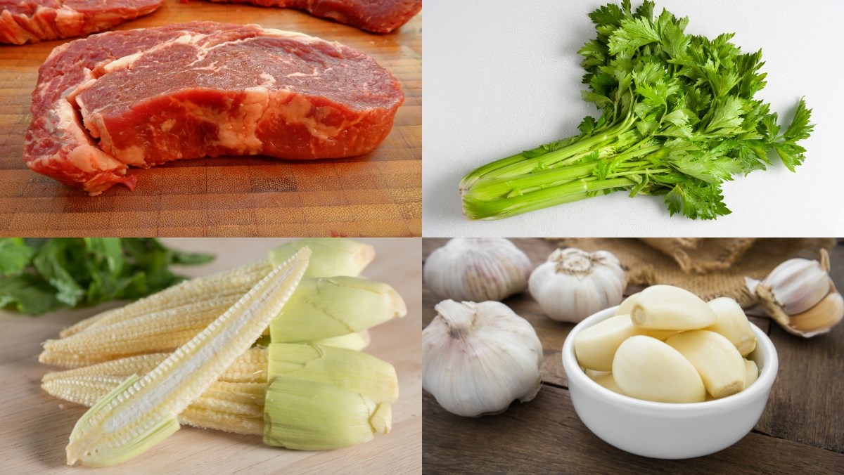 Nguyên liệu món ăn mách bạn cách làm bò xào ngô bao tử