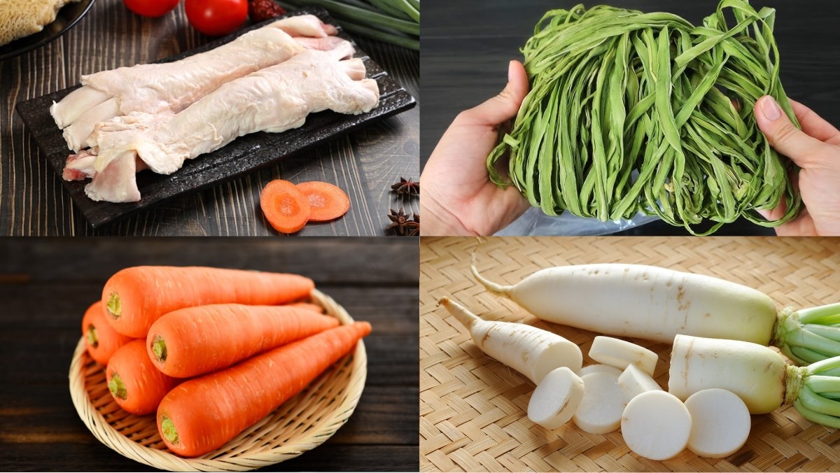 Nguyên liệu món ăn cách làm chân gà ngâm rau tiến vua