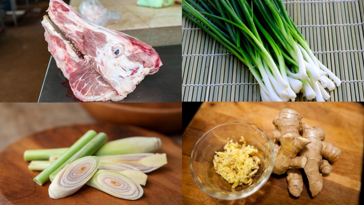 Nguyên liệu món ăn cách làm má heo hấp hành