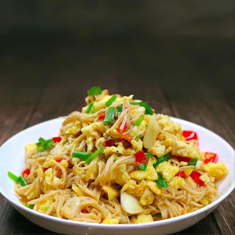 Bước 5 Thành phẩm Nấm kim châm xào trứng và cà chua
