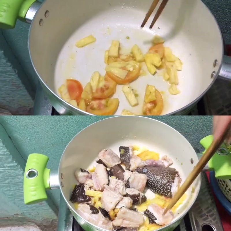 Bước 3 Xào cá Cá chình nấu canh chua