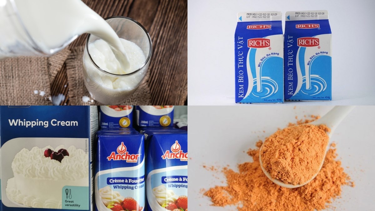Nguyên liệu món ăn 2 cách làm topping khúc bạch phô mai tươi và phô mai mặn