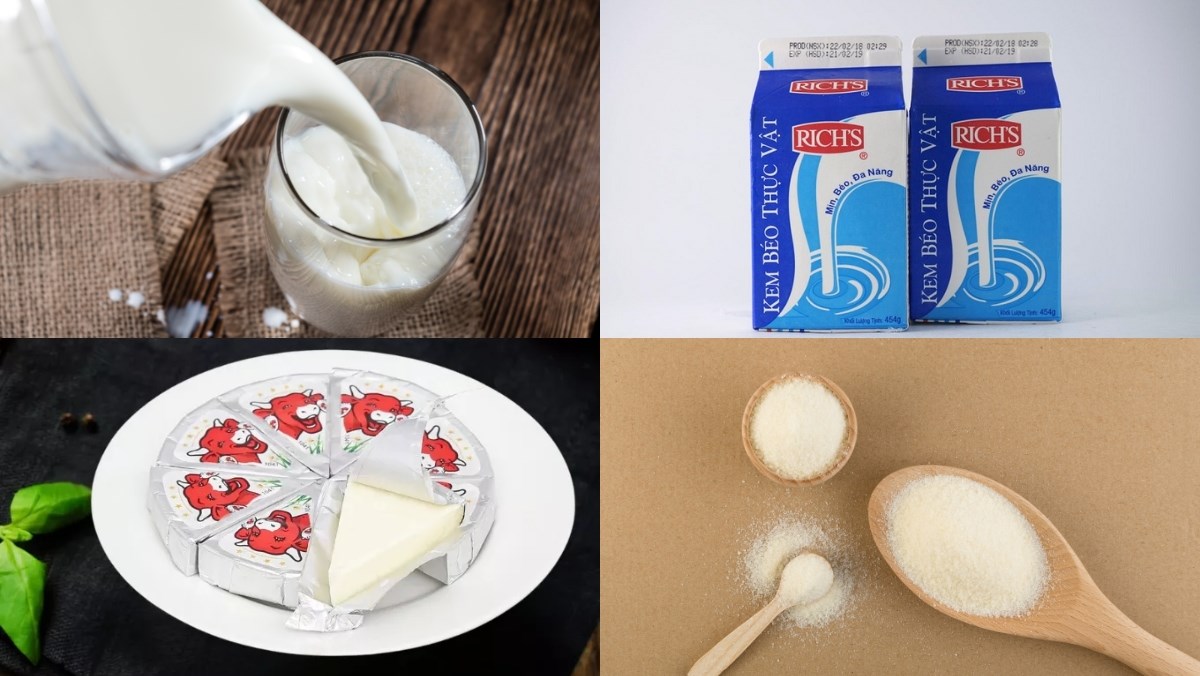 Nguyên liệu món ăn 2 cách làm topping khúc bạch phô mai tươi và phô mai mặn