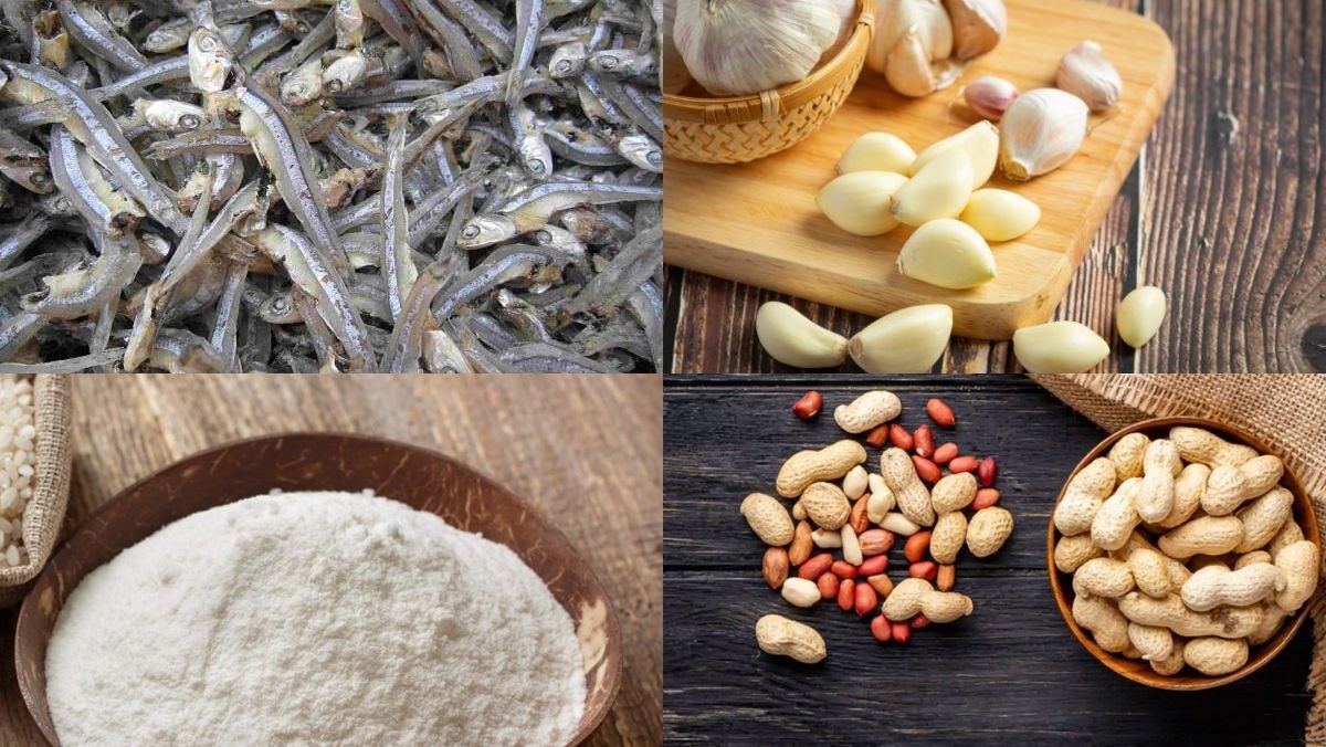 Nguyên liệu món ăn cá cơm rim lạc