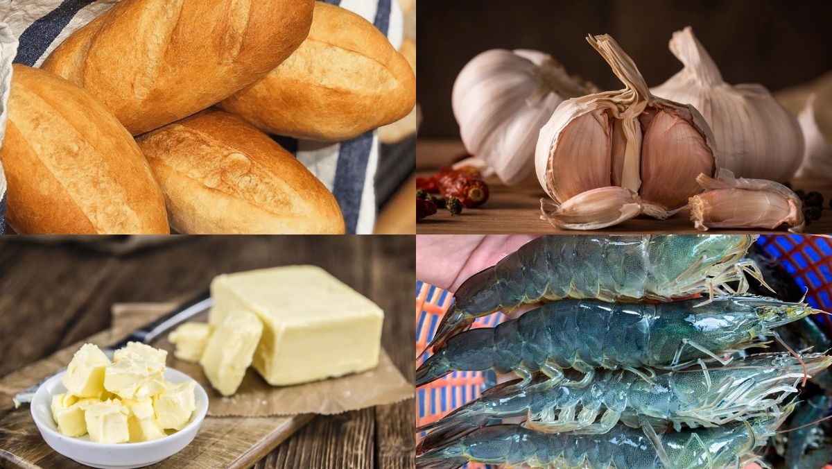 Nguyên liệu món ăn tôm sốt bơ tỏi chấm bánh mì