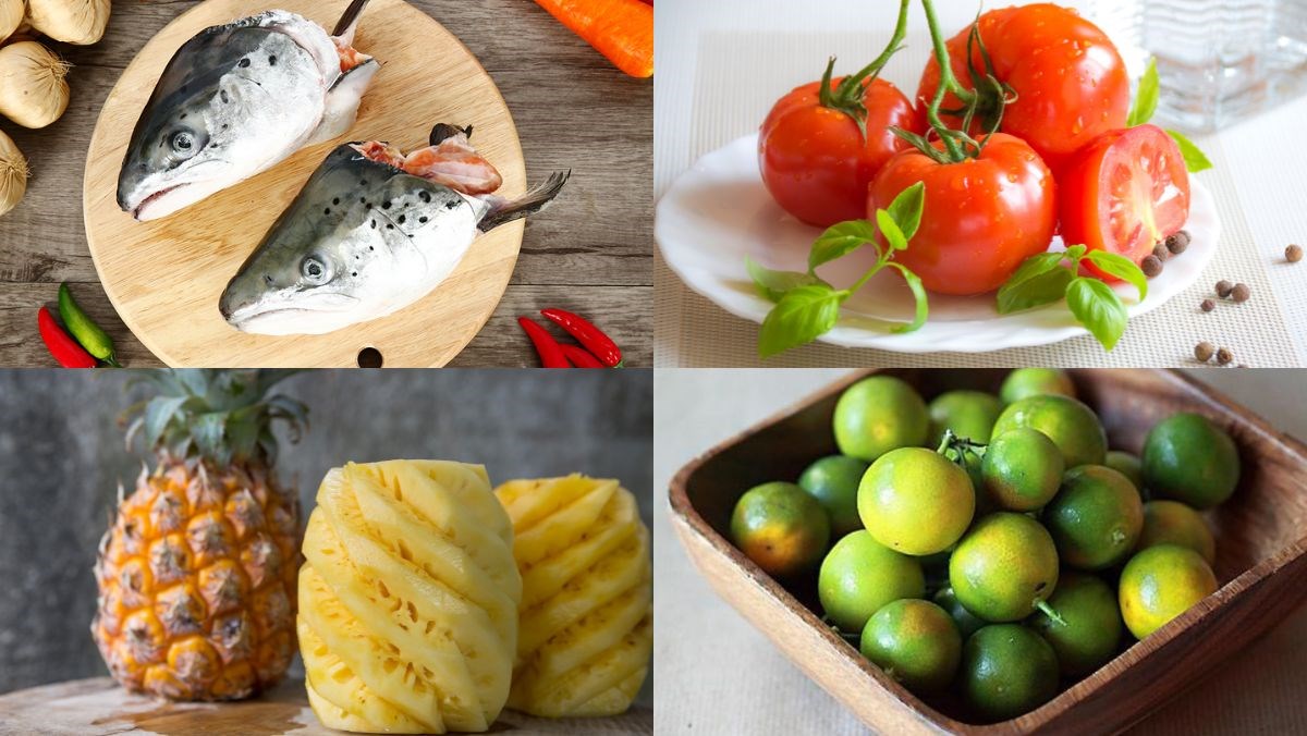 Nguyên liệu món ăn canh đầu cá hồi nấu dứa
