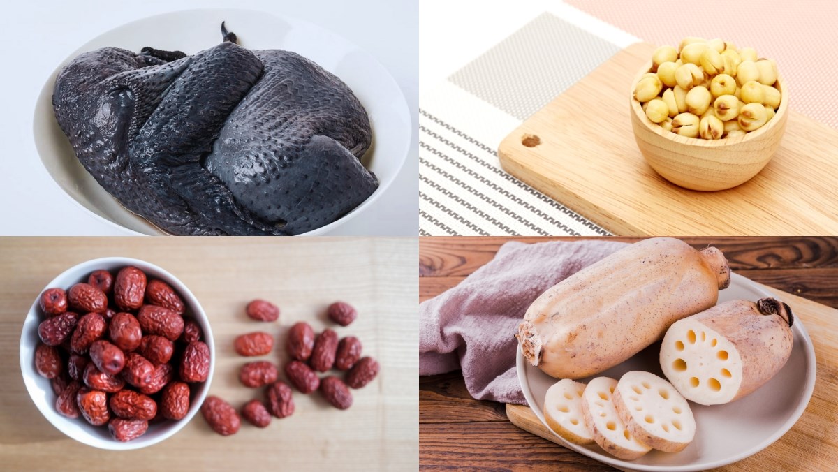 Nguyên liệu món ăn cách làm gà ác hầm hạt sen táo đỏ