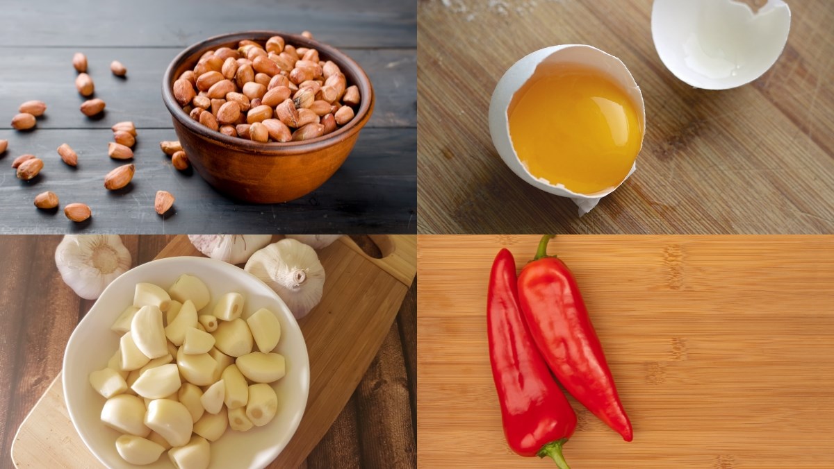 Nguyên liệu món ăn cách làm lạc rang tỏi ớt (lạc rang cháy tỏi)