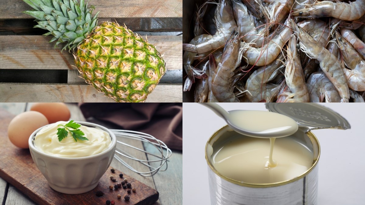 Nguyên liệu món ăn cách làm tôm sốt mayonnaise trái thơm