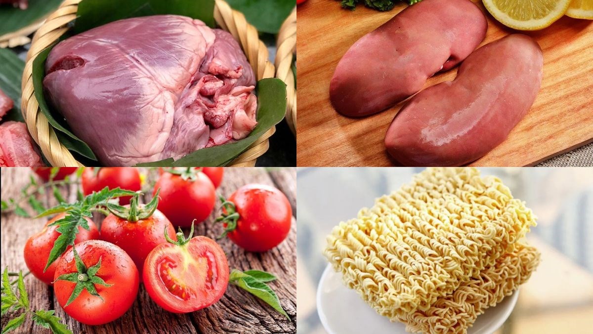 Nguyên liệu món ăn mì tim cật chua cay