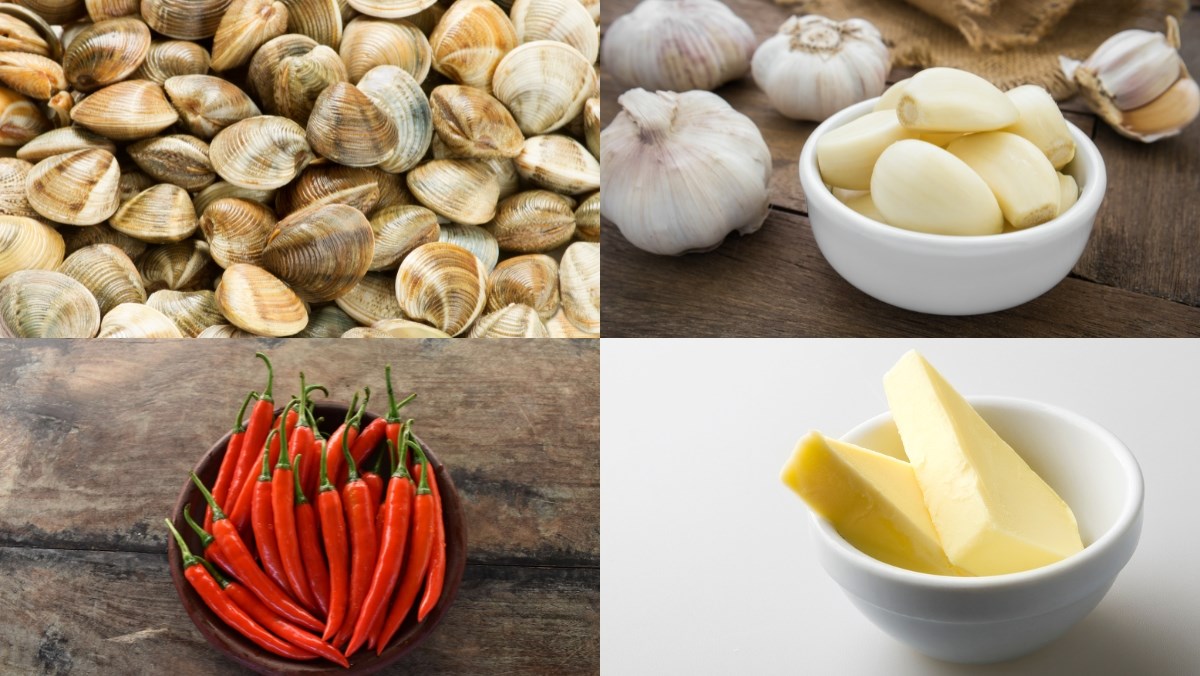 Nguyên liệu món ăn cách làm ngao sốt bơ tỏi cay