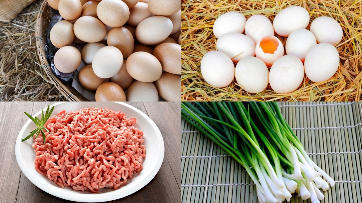Nguyên liệu món ăn cách làm trứng đúc thịt (chả trứng)