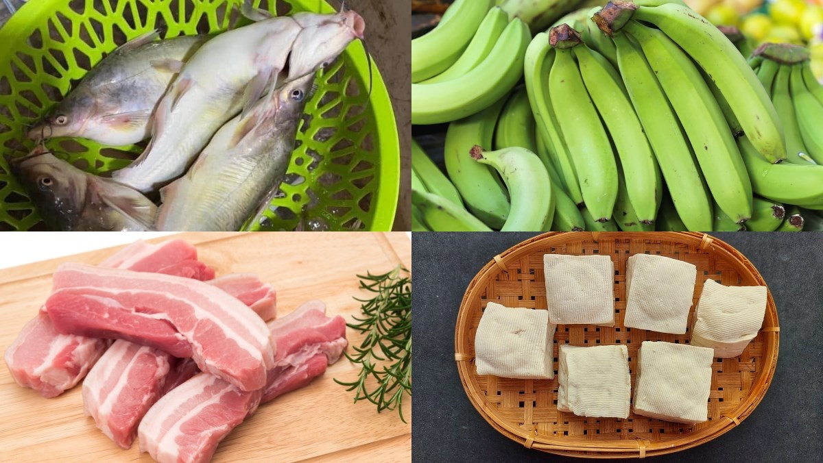 Nguyên liệu món ăn cách nấu cá ngạnh om chuối đậu