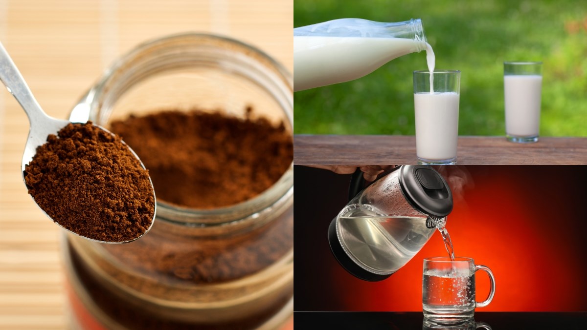 Nguyên liệu món ăn 2 cách pha cà phê latte nóng và đá