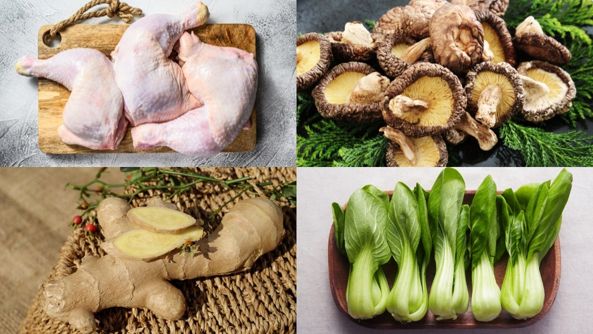 Nguyên liệu món ăn cách nấu gà om nấm hương