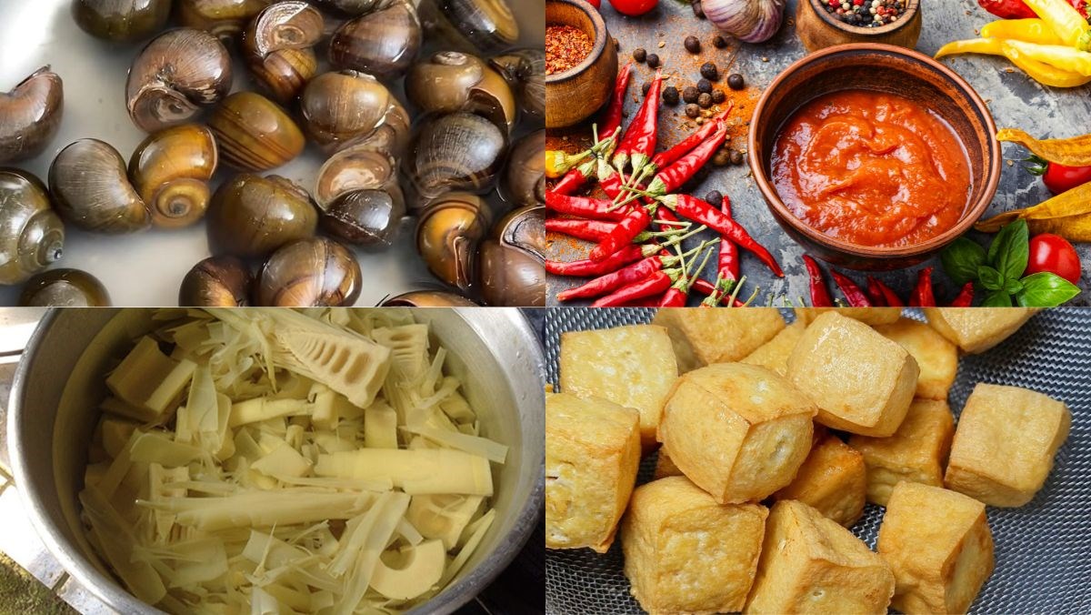 Nguyên liệu món ăn ốc xào măng đậu
