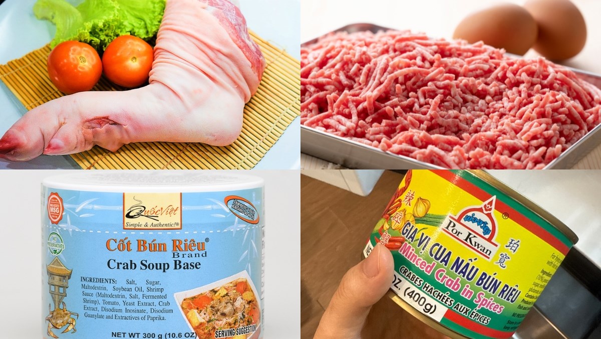 Nguyên liệu món ăn cách nấu bún riêu giò heo