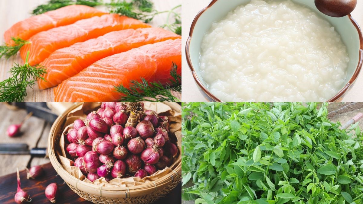 Nguyên liệu món ăn cháo cá hồi rau ngót