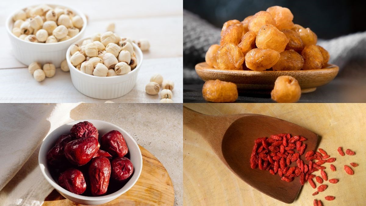 Nguyên liệu món ăn chè hạt sen long nhãn táo đỏ