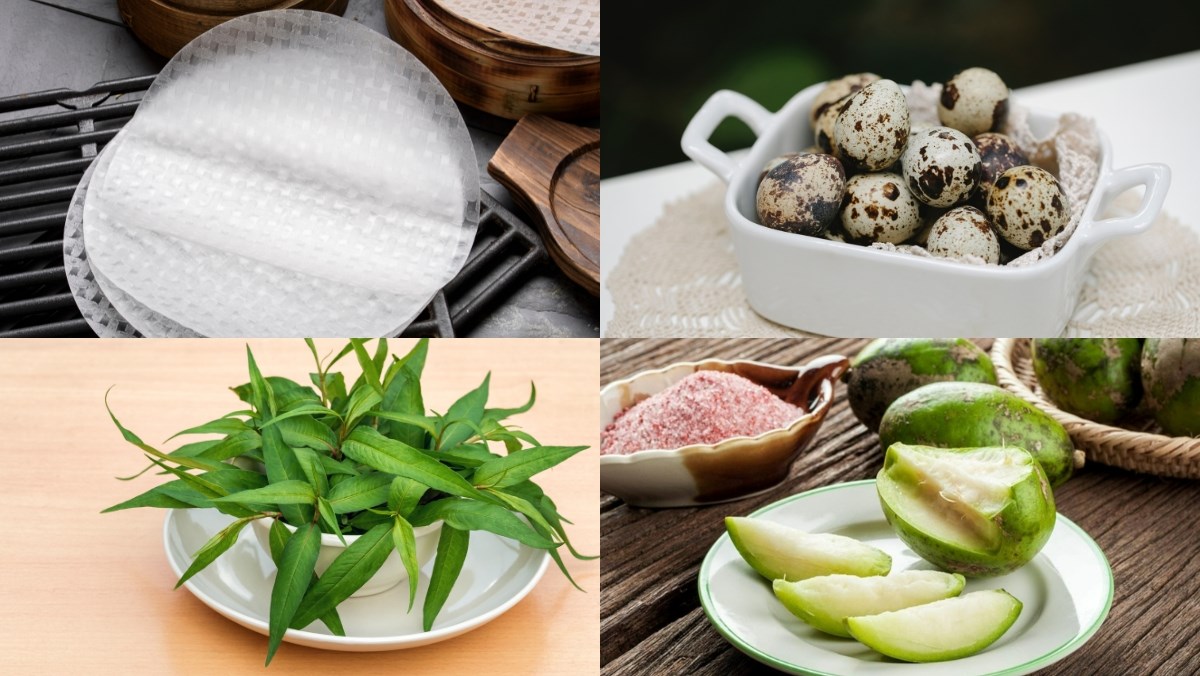 Nguyên liệu món ăn cách làm bánh tráng cuốn trứng lòng đào