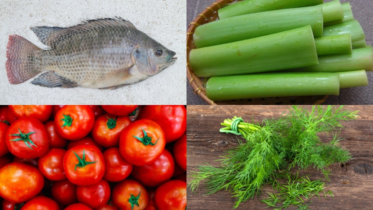 Nguyên liệu món ăn cách nấu bún cá dọc mùng