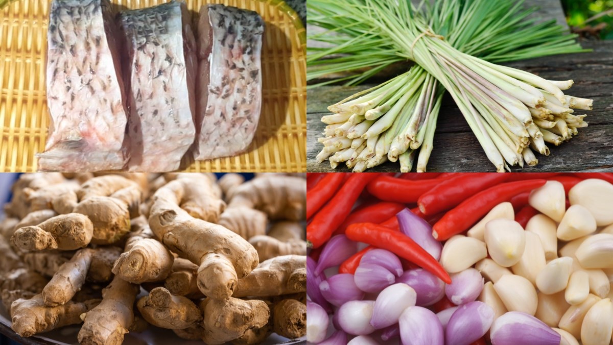 Nguyên liệu món ăn cách làm cá trắm hấp sả gừng