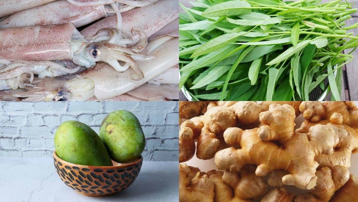 Nguyên liệu món ăn mực hấp cuốn bánh tráng