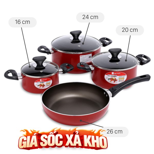 Bộ nồi chảo nhôm chống dính nắp kính Elmich EL1162