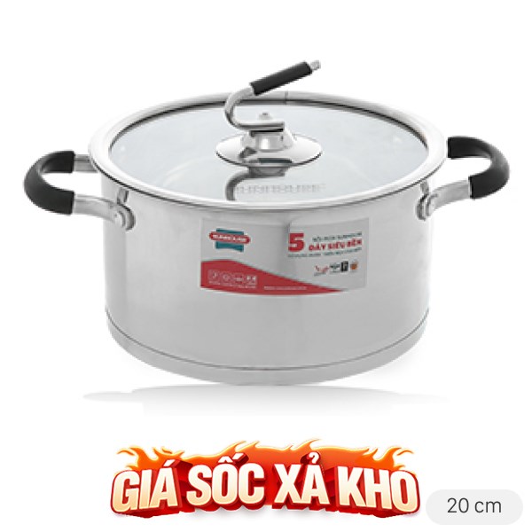 Nồi inox 5 đáy nắp kính 20 cm Sunhouse SHG24320