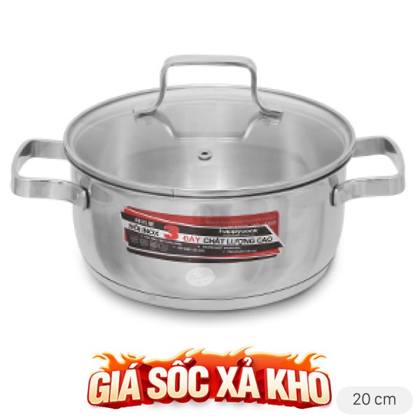 Nồi inox 3 đáy nắp kính 20 cm Happycook N20 MLGP