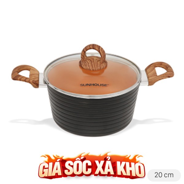Nồi nhôm chống dính nắp kính 20 cm Sunhouse SHG2020MCA