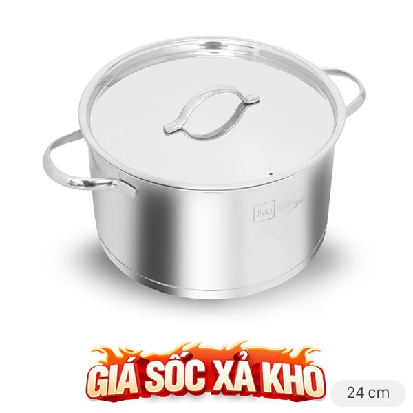 Nồi inox 304 3 đáy nắp inox 24 cm Fivestar N24-304OV