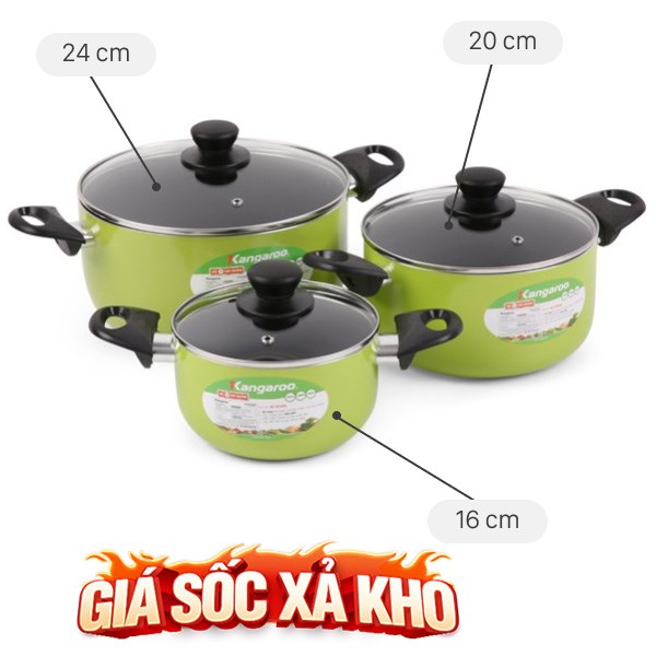 Bộ 3 nồi nhôm chống dính nắp kính Kangaroo KG993MX