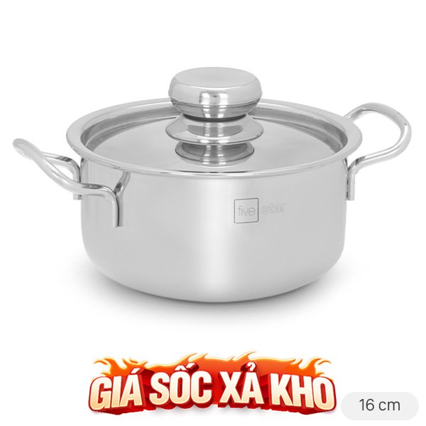 Nồi inox 3 đáy nắp inox 16 cm Fivestar FSN16-SW