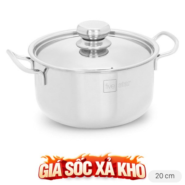 Nồi inox 3 đáy nắp inox 20 cm Fivestar FSN20-SW