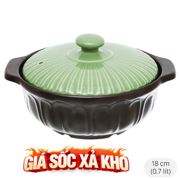 Nồi đất hoa sen nắp sứ 18 cm Dong hwa 402